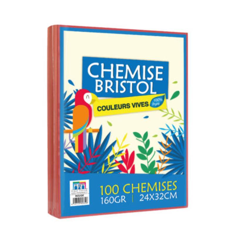 Paquet de 100 Chemises RIBAT Bristol Vives 160G 24*32 - Rouge - RIBAT-PAPIER