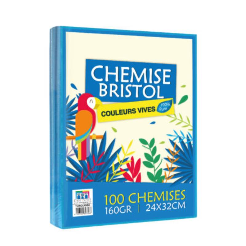Paquet de 100 Chemises RIBAT Bristol Vives 160G 24*32 - Turquoise - RIBAT-PAPIER