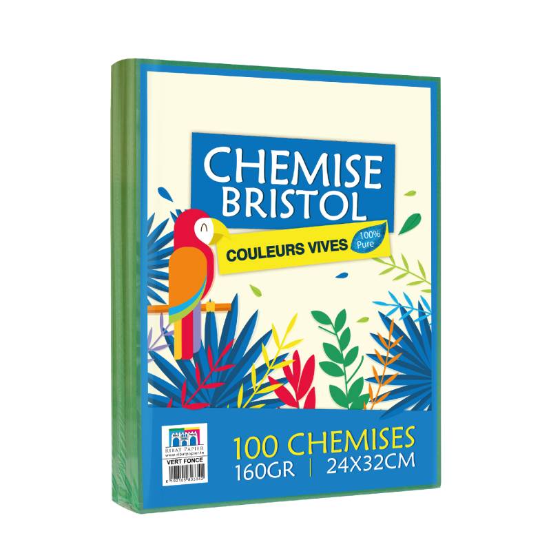 Paquet de 100 Chemises RIBAT Bristol Vives 160G 24*32 - Vert foncé - RIBAT-PAPIER
