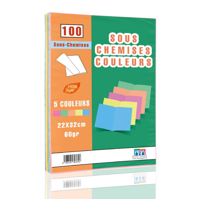 Paquet de 100 Sous Chemises RIBAT 60 G 22 x 32 Cm - Assortis - RIBAT-PAPIER