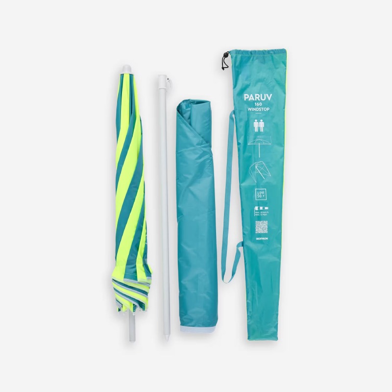 Parasol de Plage DECATHLON 2 Places UPF 50+ PARUV Windstop - bleu jaune - DECATHLON