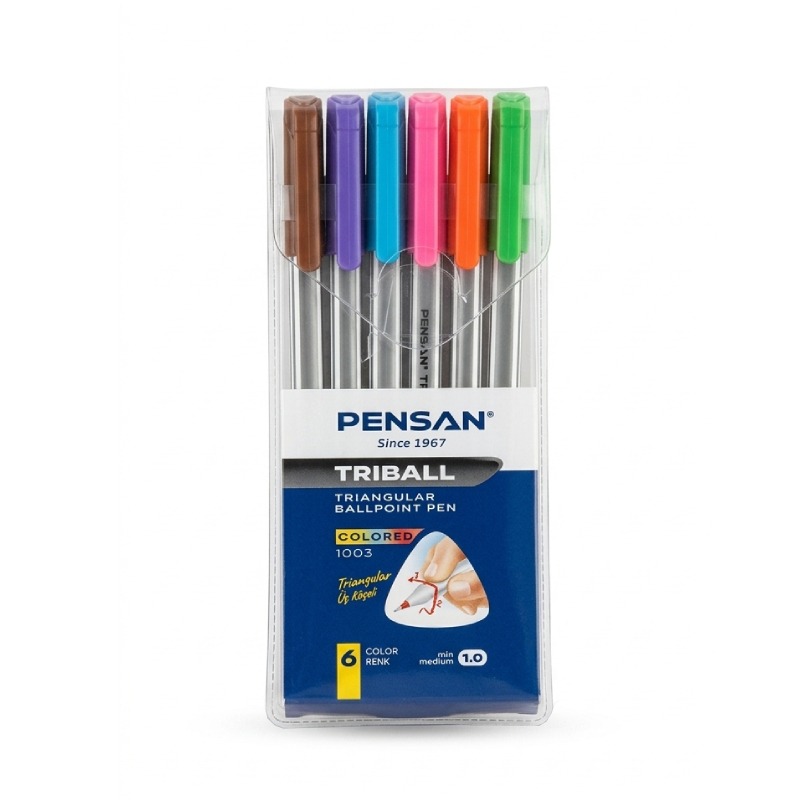 Pochette De 6 Stylos PENSAN A Bille Triball 1.0 mm Ass - PENSAN
