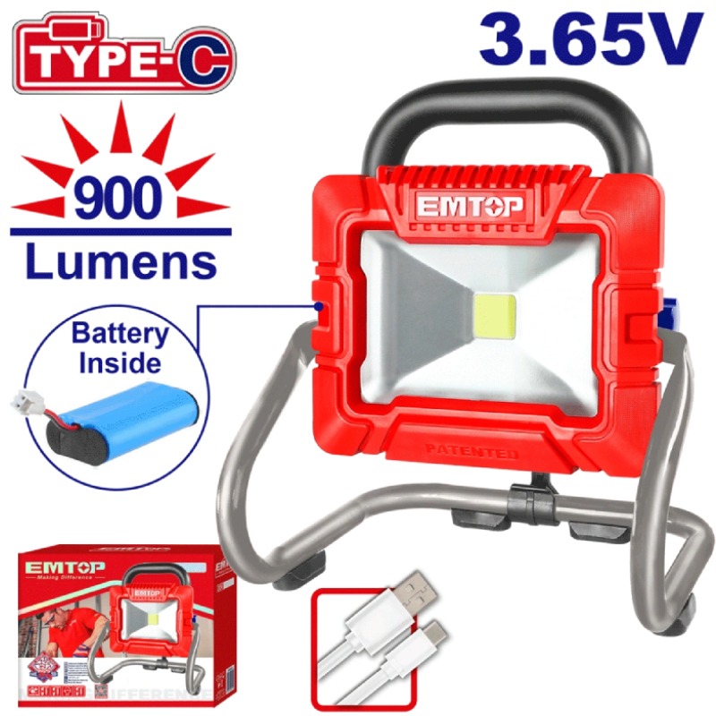 Projecteur Sans Fil EMTOP ELWL4415 3.65V 900 LUMENS