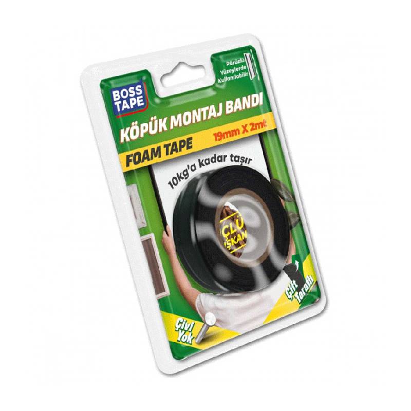 Ruban de montage BOSS TAPE en mousse acrylique 10 kg 19mm x 2 mètres - Noir