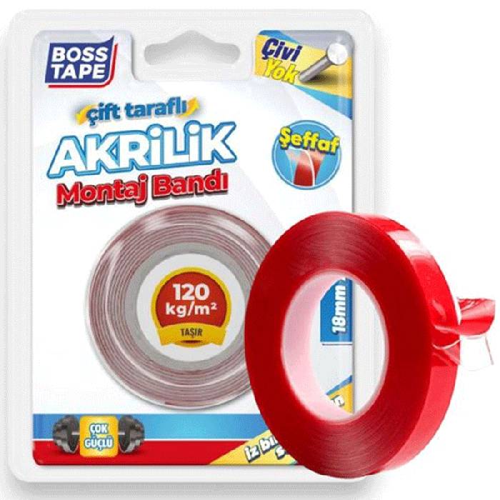 Ruban de montage BOSS TAPE double face en acrylique 18mm x 2 m 120kg