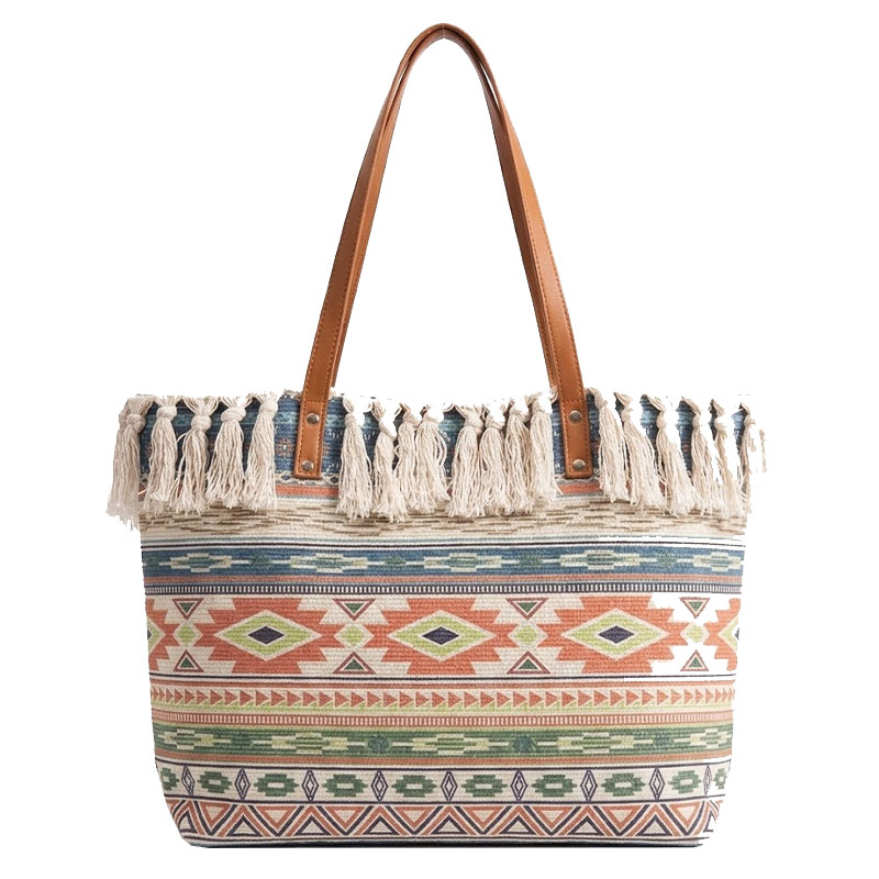 Sac Cabas Bohème à Franges - Multicouleurs