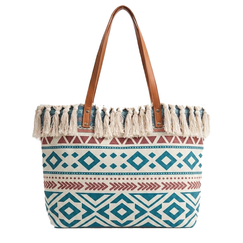 Sac Cabas Ethnique Chic à Frange - Multicouleurs