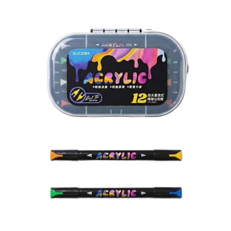 Set De 12 Marqueurs Acrylique a Double Pointe Assortis