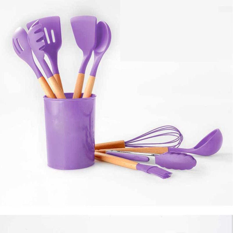 Lot De 12 Ustensiles De Cuisine En Silicone - Violet