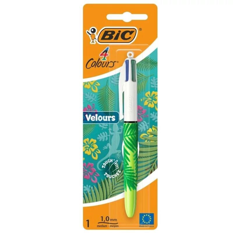 Stylo à bille 4 Couleurs Bic Velours blister 1 mm - Assortie - BIC