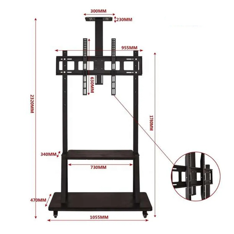 Support en acier au sol avec roulettes pour tv "75"- Noir