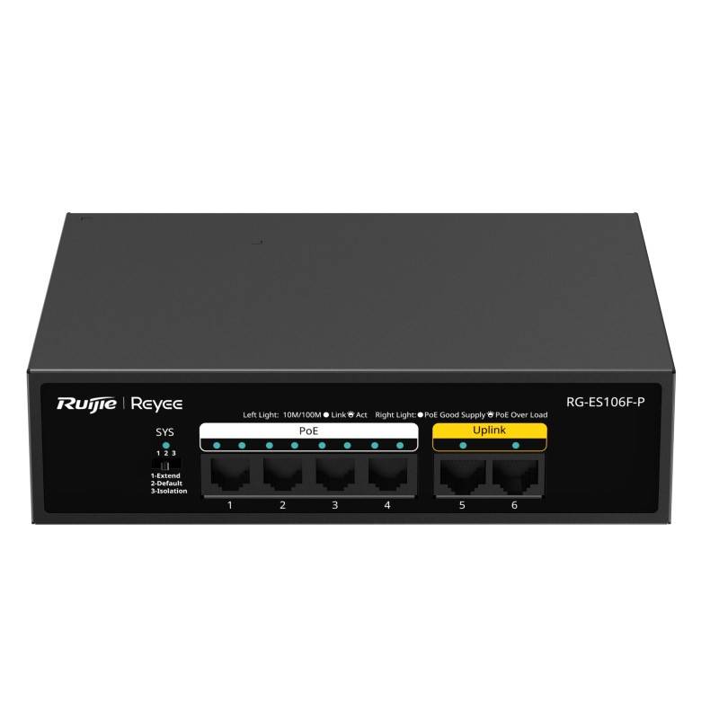 Switch RUIJIE REYEE RG-ES106F-P 6 Ports 10/100 Mbps PoE - Noir - RUIJIE