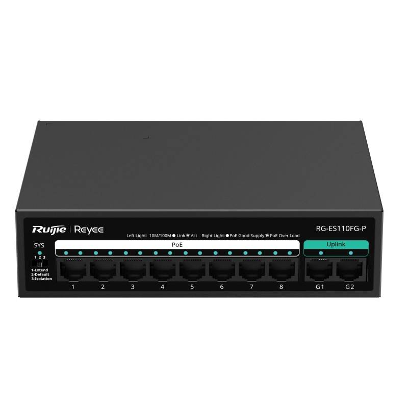 Switch RUIJIE RG-ES110FG-P PoE 8 ports 10/100 Mbps + 2 ports Gigabit - RUIJIE