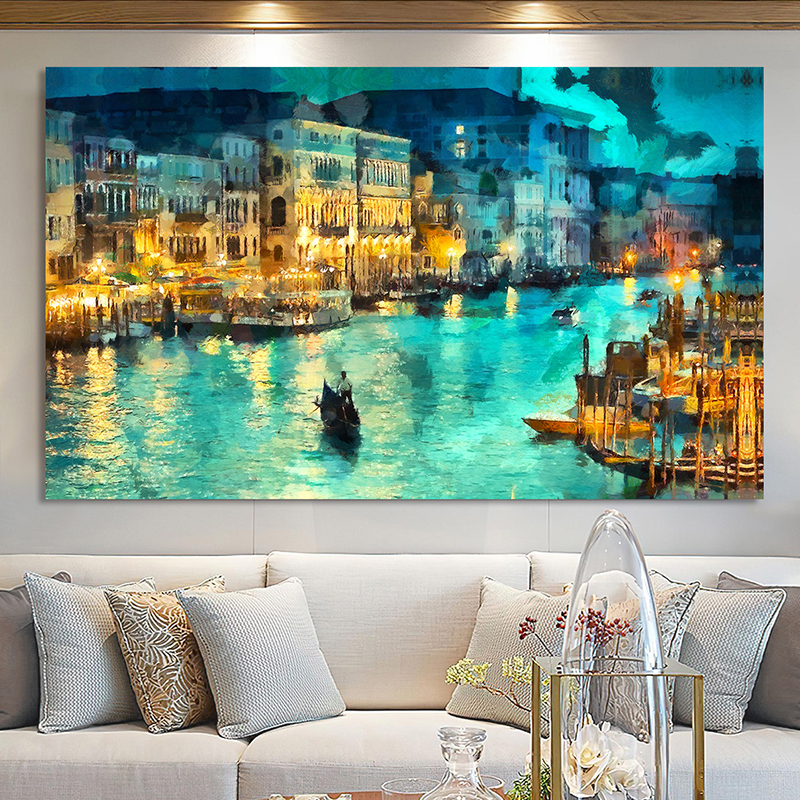 Tableau De Décoration 120 x 80 cm Paysage De Nuit De Venise (MK46-T02)