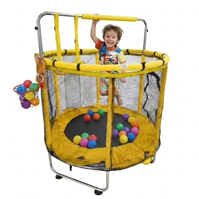 Trampoline Enfant 55A1 Jaune avec Filet + 15 Mini Ballons - Panneau Basket