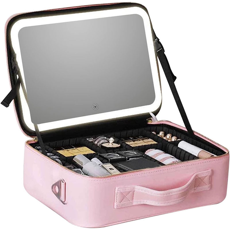 Trousse de Maquillage avec Miroir LED - Rose