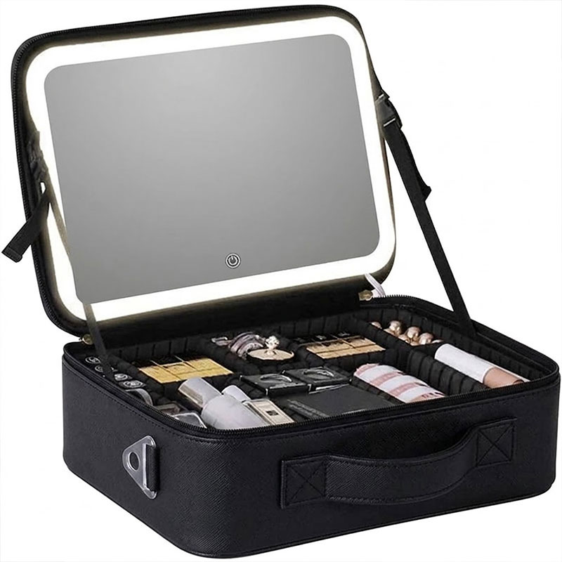 Trousse de Maquillage avec Miroir LED - Noir