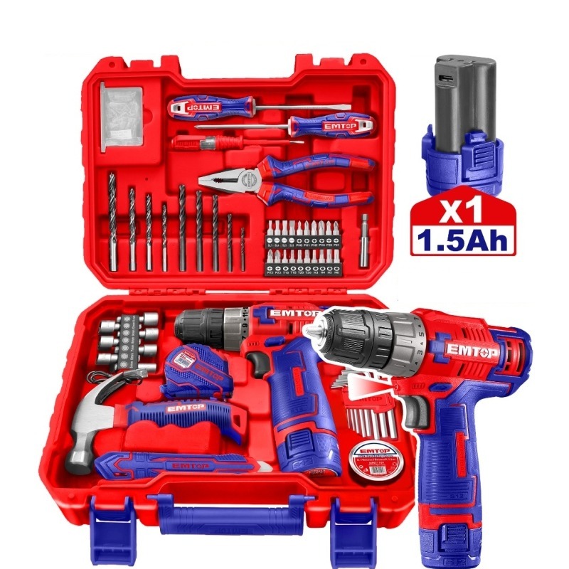 VALISE D'OUTILS & VISSEUSE EMTOP 12V 96P - EEDK09601